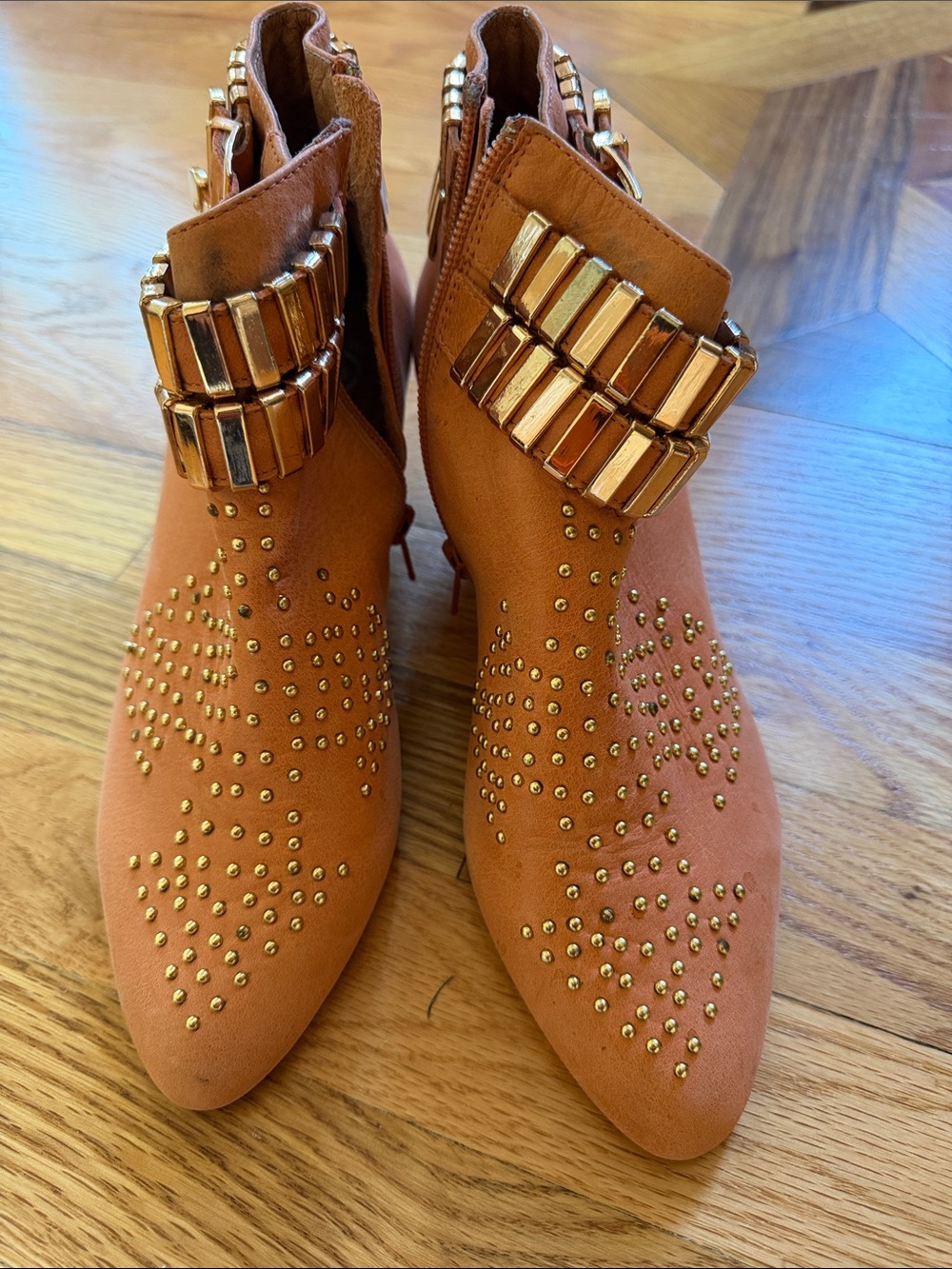 Jeffrey Campbell Rust Suede Ankle Boots with Gold Studs